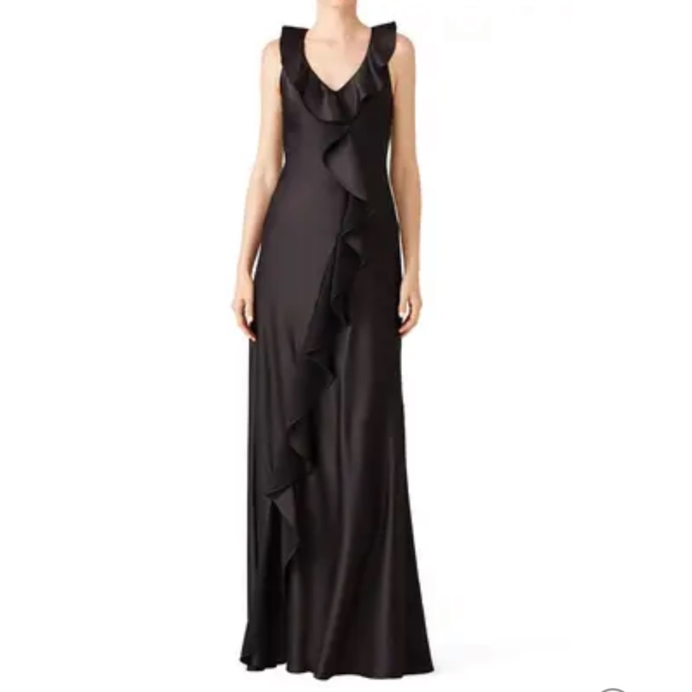 AIDAN MATTOX Slinky Black Ruffled Gown Size
4 - old Hollywood glamour